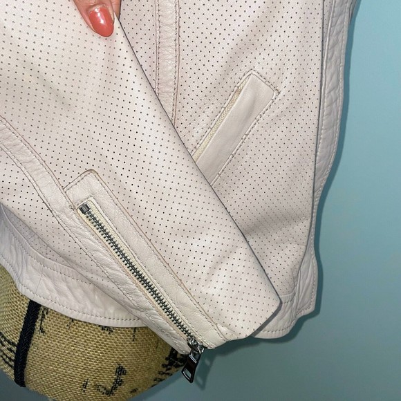 REBECCA TAYLOR Perforated Lamb Leather Bomber Moto Zip Up Pink Jacket Women's 8 - Picture 6 of 12